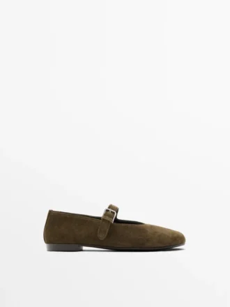 Ballerines en cuir refendu