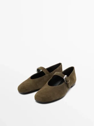 Ballerines en cuir refendu