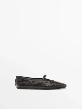Ballerines en cuir souple imitation crocodile