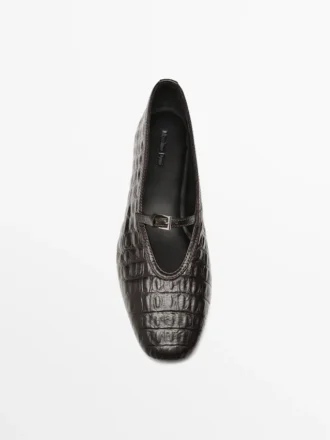 Ballerines en cuir souple imitation crocodile