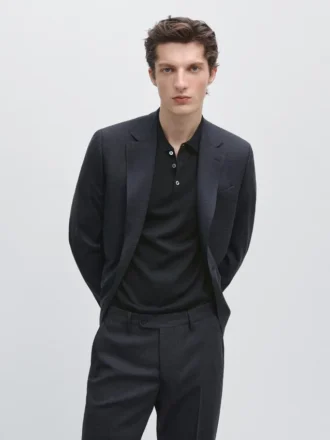 Blazer de costume à carreaux en mélange de laine légère