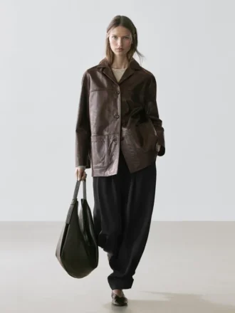 Blazer en cuir nappa avec boutons