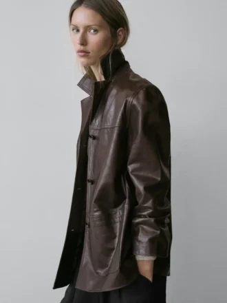 Blazer en cuir nappa avec boutons