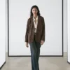 Blazer en cuir suédé avec col à revers Blazer en cuir suédé avec col à revers