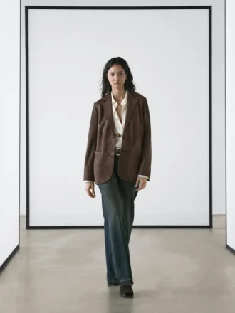 Blazer en cuir suédé avec col à revers