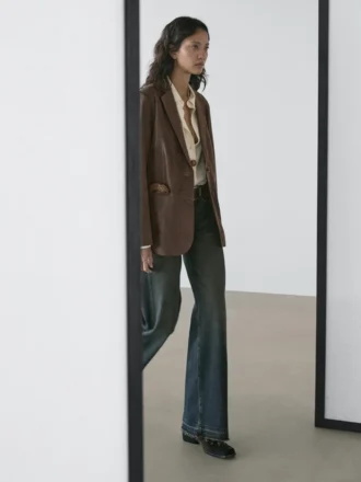Blazer en cuir suédé avec col à revers