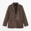 Blazer en cuir suédé avec col à revers Blazer en cuir suédé avec col à revers