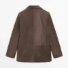Blazer en cuir suédé avec col à revers Blazer en cuir suédé avec col à revers