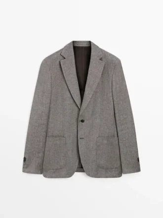 Blazer sur mesure en mélange de lin à motif chevrons