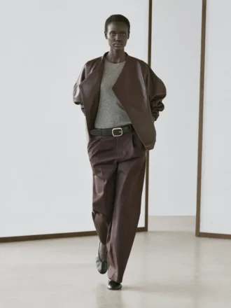 Blouson aviateur asymétrique en cuir nappa
