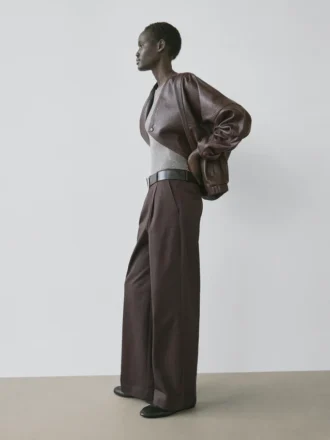 Blouson aviateur asymétrique en cuir nappa