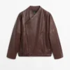 Blouson aviateur asymétrique en cuir nappa Blouson aviateur asymétrique en cuir nappa