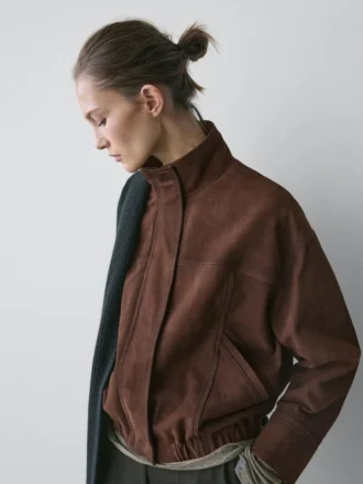 Blouson aviateur en cuir suédé
