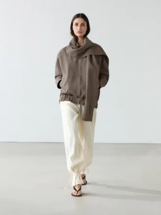 Blouson aviateur en lin chiné avec écharpe