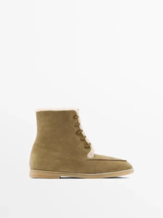 Bottines plates en cuir fendu avec doublure Bottines plates en cuir fendu avec doublure
