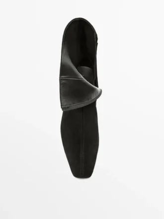 Bottines à talon compensé en cuir refendu Bottines à talon compensé en cuir refendu