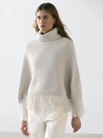 Cape 100 % laine avec franges