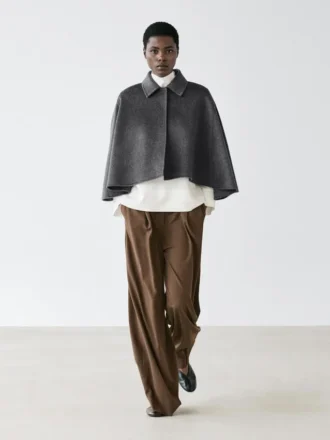 Cape en mélange de laine avec col chemise