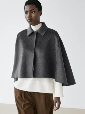 Cape en mélange de laine avec col chemise