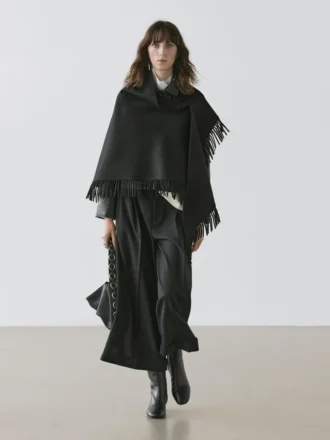 Cape en tricot mélangé laine avec franges