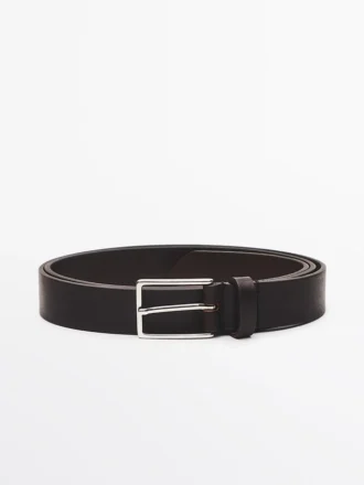 Ceinture en cuir nappa avec boucle rectangulaire