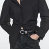Ceinture en cuir nappa avec détail métallique Ceinture en cuir nappa avec détail métallique