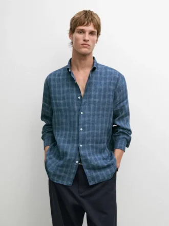 Chemise à carreaux 100 % lin