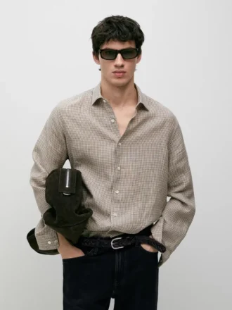 Chemise à carreaux 100 % lin