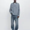 Chemise en denim à coupe classique avec poches