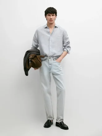 Chemise en lin ajustée à rayures