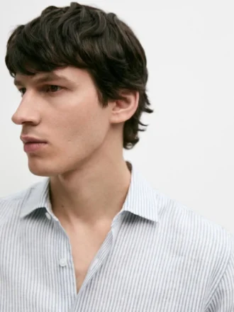 Chemise en lin ajustée à rayures