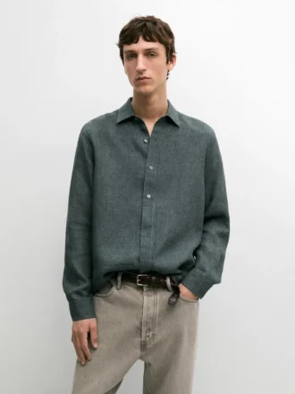 Chemise en lin avec patte de boutonnage