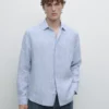Chemise en lin rayée à coupe classique Chemise en lin rayée à coupe classique