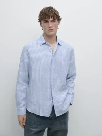 Chemise en lin rayée à coupe classique
