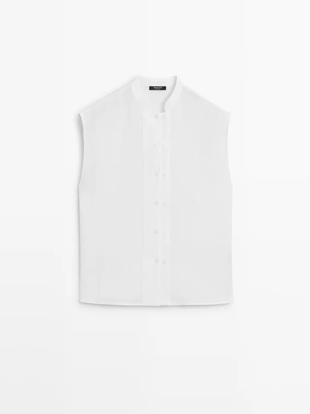 Chemise fluide 100 % lin avec détails boutonnés Chemise fluide 100 % lin avec détails boutonnés