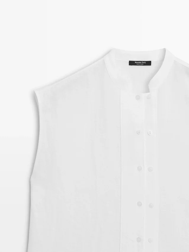 Chemise fluide 100 % lin avec détails boutonnés Chemise fluide 100 % lin avec détails boutonnés