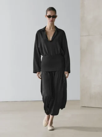 Chemise fluide en coton mélangé à col en V