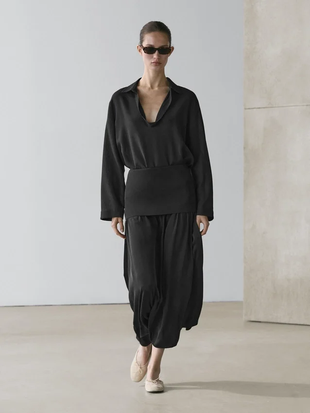 Chemise fluide en coton mélangé à col en V Chemise fluide en coton mélangé à col en V