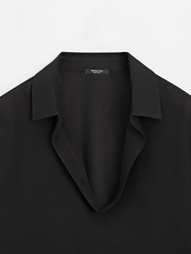 Chemise fluide en coton mélangé à col en V Chemise fluide en coton mélangé à col en V