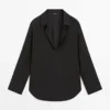 Chemise fluide en coton mélangé à col en V Chemise fluide en coton mélangé à col en V