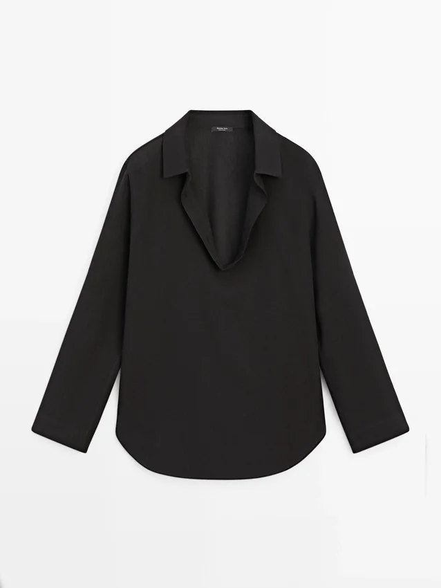 Chemise fluide en coton mélangé à col en V Chemise fluide en coton mélangé à col en V