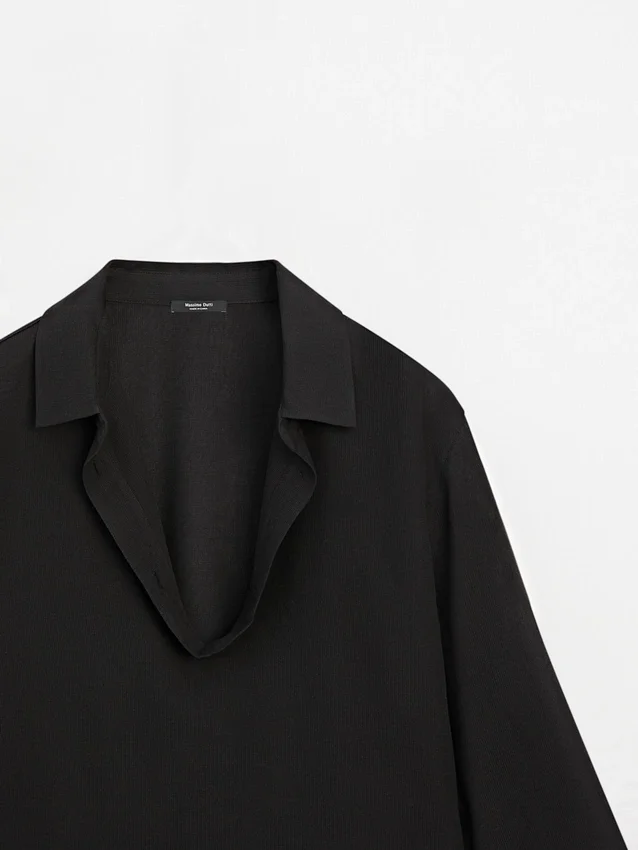 Chemise fluide en coton mélangé à col en V Chemise fluide en coton mélangé à col en V