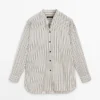 Chemise fluide à rayures avec col montant Chemise fluide à rayures avec col montant
