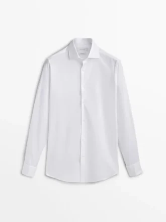Chemise slim fit en coton avec doubles poignets