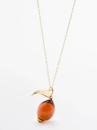 Collier à chaîne avec pendentif en verre en forme de citron