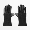 Gants en cuir nappa et tricot contrastés Gants en cuir nappa et tricot contrastés
