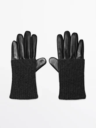 Gants en cuir nappa et tricot contrastés Gants en cuir nappa et tricot contrastés