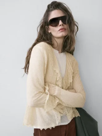 Gilets en mélange de lin avec détails à volants
