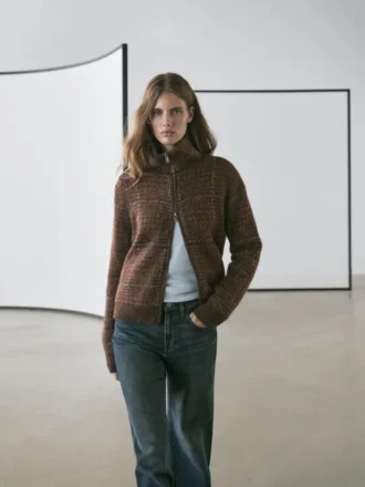 Gilets en tricot à carreaux, texture feutrée, en alpaga