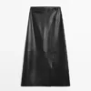 Jupe midi en cuir nappa avec coutures Jupe midi en cuir nappa avec coutures